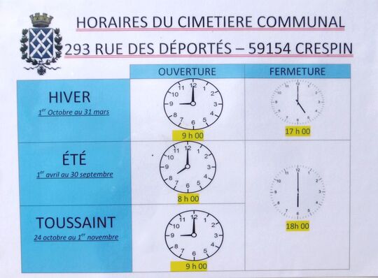 Horaires du Cimetière